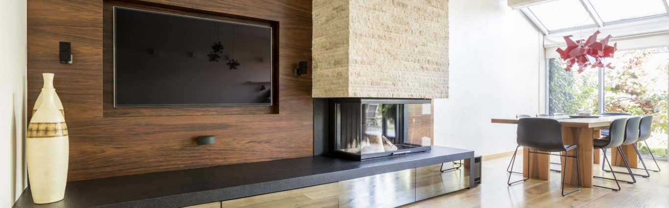Home area with fireplace