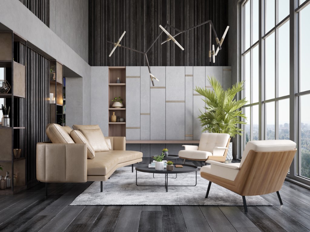 Modern style conceptual interior room 3d illustration