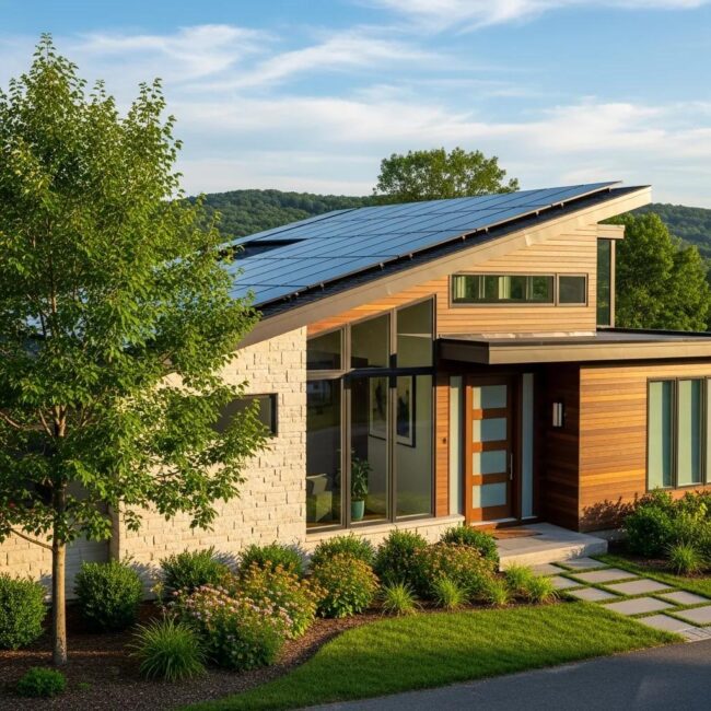Modern energy-efficient home in New Jersey with solar panels and high-performance windows