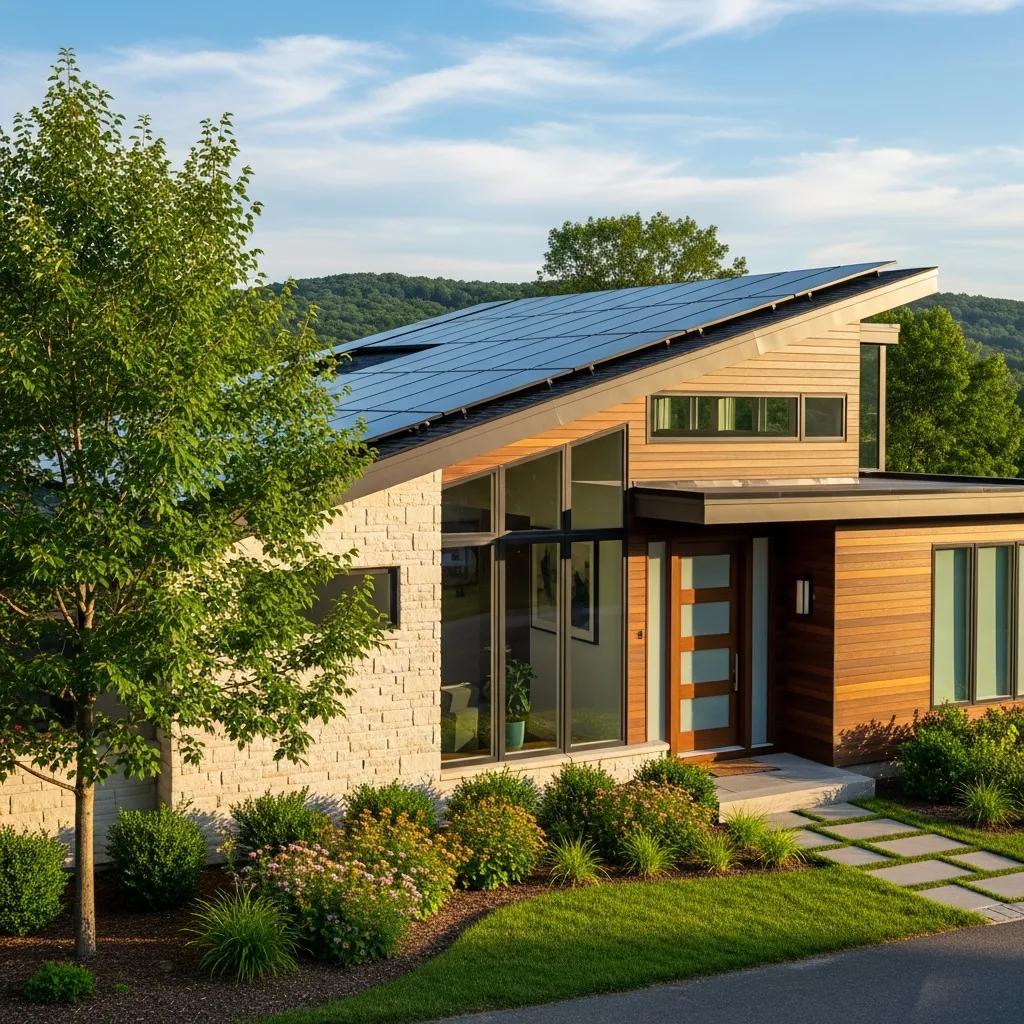 Modern energy-efficient home in New Jersey with solar panels and high-performance windows