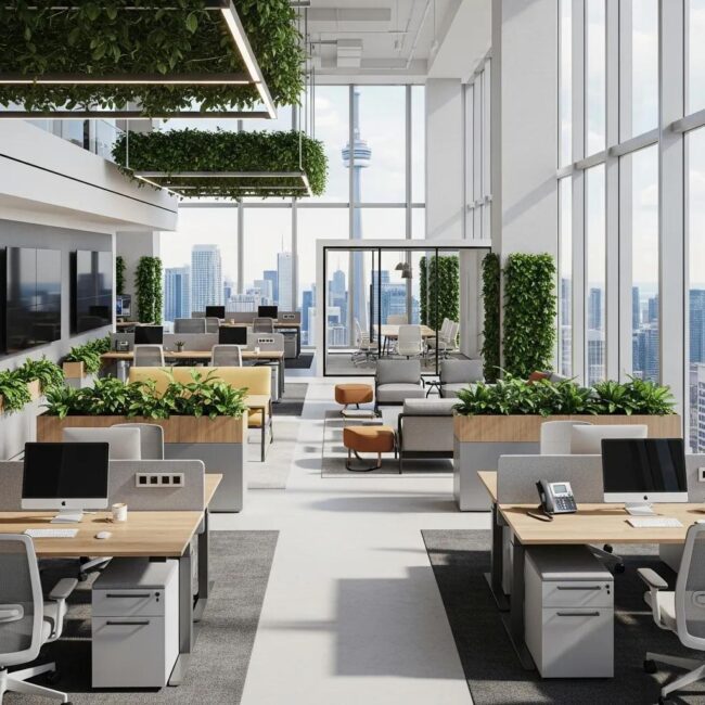 Modern Toronto office space with sustainable design elements and ergonomic furniture