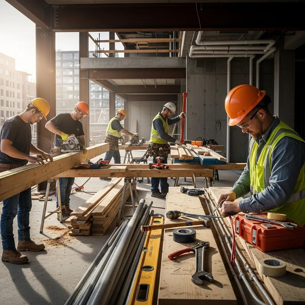 Skilled tradespeople at work on a renovation project, emphasizing the role of labour