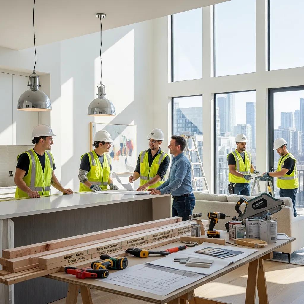 Toronto home renovation with construction workers collaborating on-site