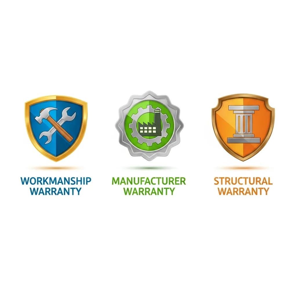 Illustration of warranty types: workmanship, manufacturer and structural coverage