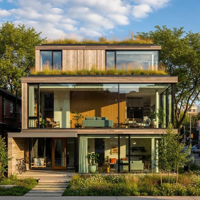 Modern Toronto home featuring innovative sustainable design elements and urban greenery